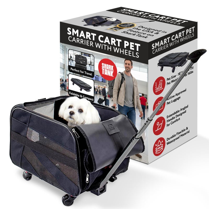 dbest products Pet Smart Cart, Medium, Black, Rolling Carrier with wheels soft sided collapsible Folding Travel Bag, Dog Cat Airline Approved Tote Luggage backpack - Image 1